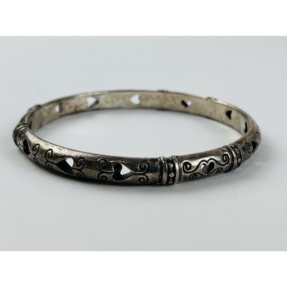 Set 2 Brighton Bangle Bracelets Retired Vintage Scroll Hearts Thick Chunky Silve - Picture 8 of 16
